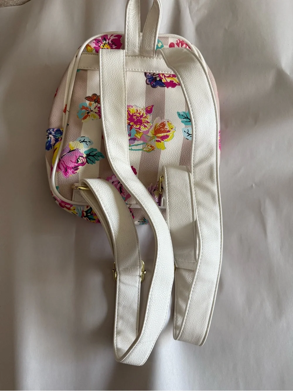 Betsey Johnson White Floral Mini Backpack with Pink & Teal Accents